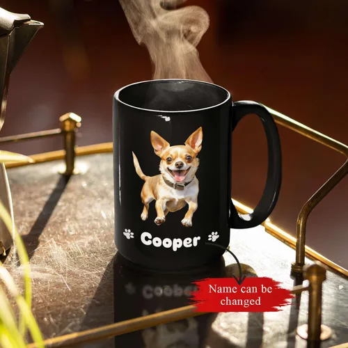 Miniatura 2 de Taza de viaje negra personalizada con nombre a elegir de 11 onzas, 15 onzas, taza de cerámica personalizada para perros Chihuahua, regalo