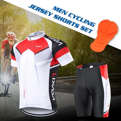 Miniatura 18 de Lixada Camiseta de ciclismo para hombre de manga corta con pantalones cortos acolchados de secado rápido para verano, ropa corta para bicicleta