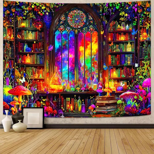 Miniatura 21 de Spenlife Blacklight - Fantástico tapiz de gato negro, tapiz de pared de gato reactivo que brilla con rayos UV para decoración de habitación, tapiz