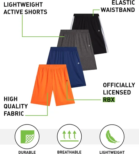Miniatura 2 de RBX Pantalones cortos deportivos para niños, paquete de 4 pantalones cortos de malla polar de rendimiento para correr, gimnasio, baloncesto