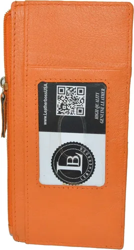 Miniatura 3 de Leatherboss - Funda para tarjetas todo en uno, cartera delgada con correa de protección para tarjetas, Naranja, Compacto