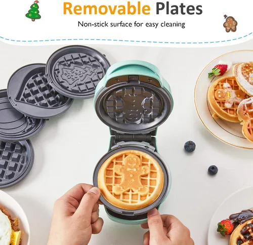 Miniatura 3 de Mini waflera 6 en 1, plancha de gofres de 4 pulgadas con platos antiadherentes extraíbles, mini máquina para hacer gofres perfecta para niños