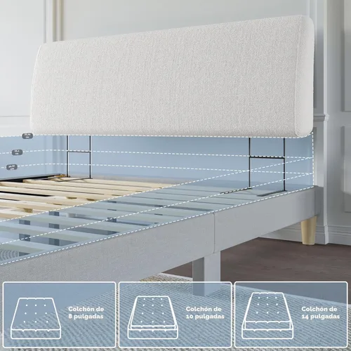 Miniatura 6 de Pinmoco Cabecero tapizado de 4.7 pulgadas para cama de tamaño matrimonial, cabecero ergonómico y ajustable en altura, fácil de montar, resistente