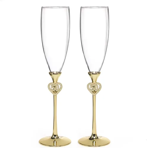 Miniatura 2 de Hortense B. Hewitt 50 aniversario de boda, copas de champán para tostar, corazón con diamantes de imitación, juego de 2 Corazón con joyas