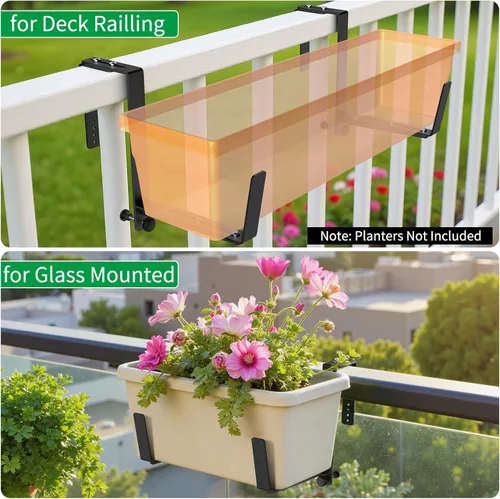 Miniatura 4 de VOXOR Soportes de caja de ventana, soportes ajustables para jardineras, soportes de hierro resistente para barandillas, con soporte inferior Negro