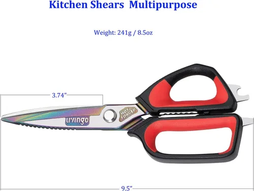 Miniatura 4 de LIVINGO Tijeras de cocina resistentes, con revestimiento de titanio, forjadas en caliente, afiladas, multiusos, de acero inoxidable, para el hogar