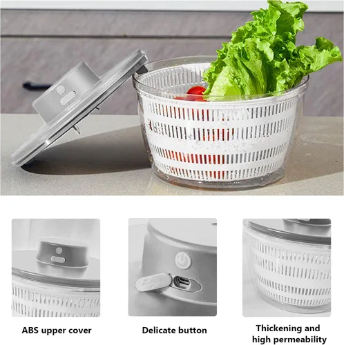 Miniatura 3 de Lavadora secadora de verduras, 4L de gran capacidad, colador de frutas y verduras, hilandero eléctrico USB para ensalada, limpiador y secadora