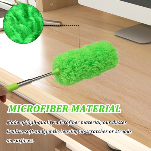 Miniatura 5 de Paquete de 4 plumeros de microfibra, con poste extensible y cabezal flexible, herramienta de limpieza de microfibra lavable para limpieza