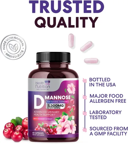 Miniatura 6 de Suplemento de D-manosa – 1,300 mg de manosa D orgánica por porción con extracto de arándano orgánico – Soporte urinario y vejiga natural de acción