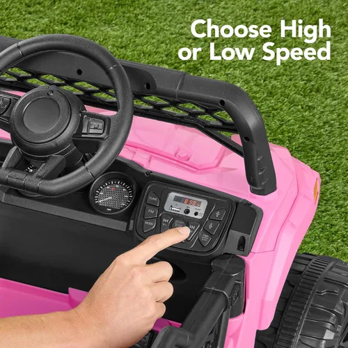 Miniatura 7 de Best Choice Products Carro Eléctrico Montable UTV de 12V para Niños con Remolque con Control Parental, Luces LED, 2 Velocidades, Bluetooth - Rosa