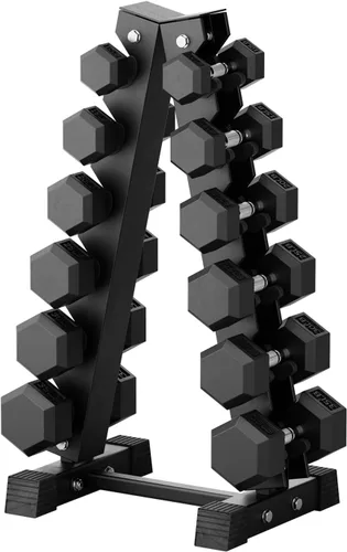 Miniatura 21 de RitFit Juego de mancuernas hexagonales con revestimiento de goma de 5 a 780 libras con estante para gimnasio en casa, entrenamiento de fuerza