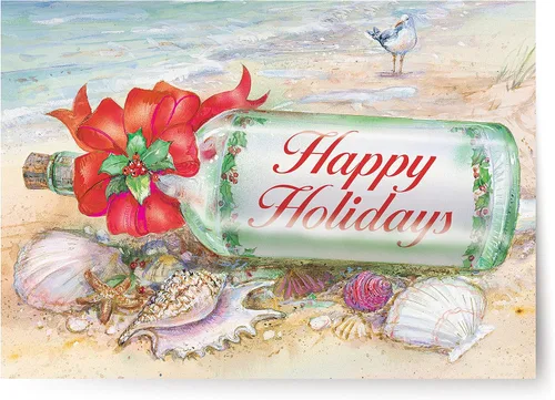 Miniatura 12 de Red Farm Studios Designer Greetings - Tarjetas de Navidad en caja, diseño de hombre de arena de playa con gaviotas
