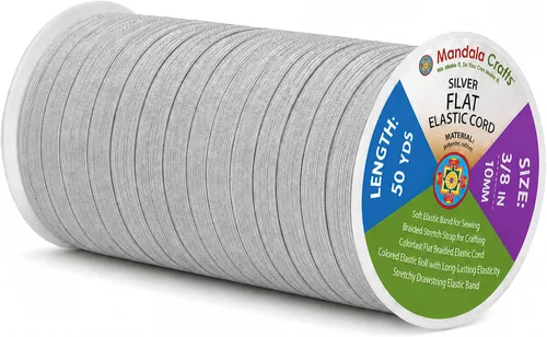 Miniatura 166 de Mandala Crafts - Rollo de cordón elástico plano para costura y manualidades Blanco