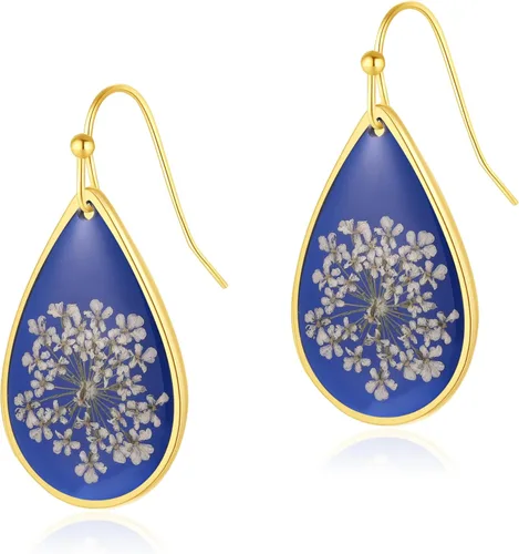 Miniatura 54 de Forget-Me-Not and Queen Anne's Lace Pressed Wildflower Earrings Pressed Flower Earrings Handmade Drop and Dangle Earrings Gift for Woman