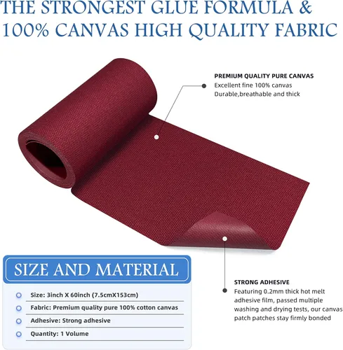 Miniatura 2 de KING MOUNTAIN Parche de lona para planchar, 3"×60", parche de reparación de tela de algodón 100% impermeable, utilizado para varios sofás, tiendas