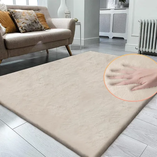 Miniatura 3 de ORINOVA - Alfombra de piel sintética beige de felpa lavable para dormitorio, alfombra de pelo de conejo para sala de estar, 4x6 pies, rectangular