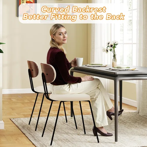 Miniatura 7 de LSSPAID Juego de 2 sillas de comedor tapizadas de tela de lino con respaldo de madera doblada de nogal, sillas de cocina modernas de mediados