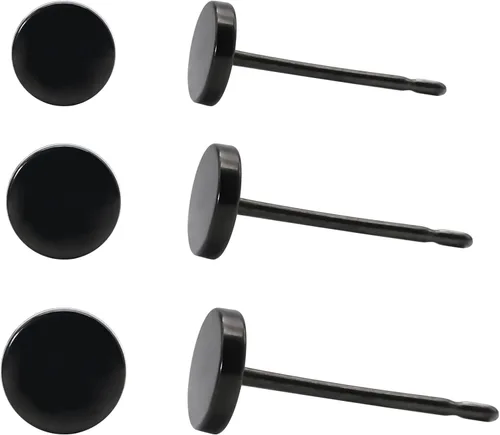Miniatura 7 de Aretes de titanio de punto plano y bola hipoalergénicos para mujeres, hombres y niñas, oro rosadoradoplatanegro, aretes de disco redondo de 0.118in