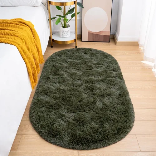 Miniatura 8 de Goideal Alfombra Esponjosa para Dormitorio, Alfombras de Área Ovaladas Pequeñas, Alfombra Shag de Cabecera Azul Marino Claro para Habitación