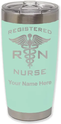 Miniatura 54 de LaserGram Vaso aislado al vacío de 20 onzas, enfermera registrada RN, grabado personalizado incluido (negro)