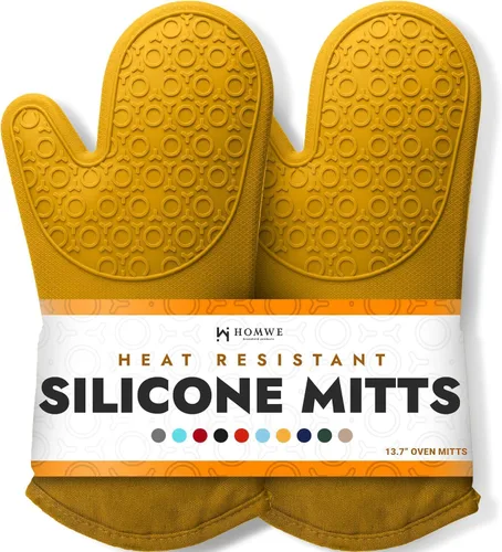 Miniatura 31 de HOMWE - Manopla de horno profesional y extralarga de silicona, guantes con forro acolchado, agarraderas resistentes al calor, guantes flexibles