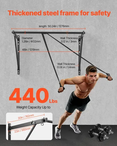 Miniatura 2 de VEVOR Pull Up Bar, Multi-Grip Wall Mounted Pull Ups, 50 in Width Multifunctional Chin Up Training Station, Heavy Duty Steel Upper Body Workout Bars