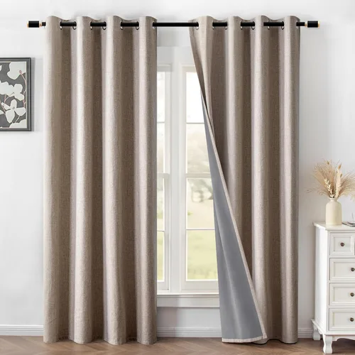 Miniatura 33 de Cortinas 100% opacas para sala de estar, juego de 2 paneles de 96 pulgadas, bloqueo de luz, pestaña trasera y bolsillo para barra, cortinas
