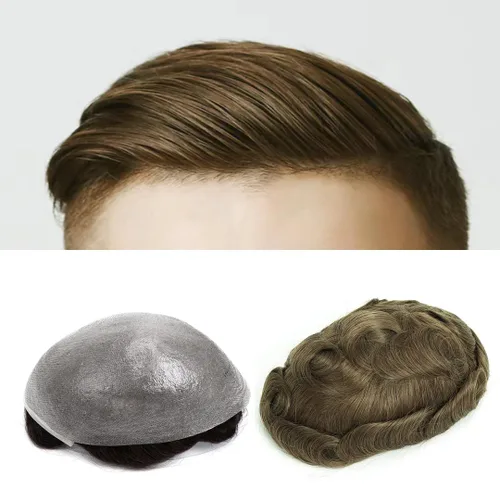 Miniatura 8 de GEXWORLDWIDE GEX 62 colores tupé para hombres 0.002 in piel ultra fina V-loop 8x10 pulgadas cabello humano conjunto gris densidad densidad densidad