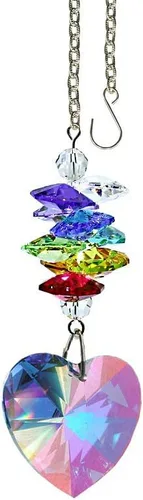 Atrapasoles de cristal de 3 pulgadas Aurora Borealis facetado corazón prisma colorido cascada prisma arco iris hecho con cristales Swarovski genuinos