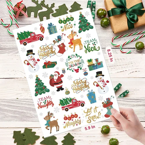 Miniatura 4 de Decoraciones de Navidad, tatuajes temporales, 52 estilos de purpurina para niños, equipo travieso, bonito recuerdo de fiesta de Navidad, árbol