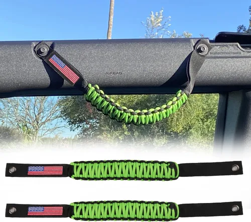 Miniatura 10 de Asas de agarre para barra antivuelco, mango de agarre de paracaídas para accesorios Ford Bronco 2021+, con diseño de bandera de EE. UU., paquete