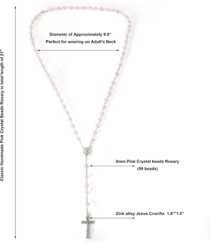 Miniatura 4 de Nazareth Store Rosa claro Cuentas de cristal Rosario Collar católico Medalla del Suelo Santo y Crucifijo Marca Bolsa de terciopelo