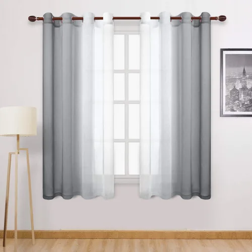 Miniatura 53 de DWCN Cortinas Transparentes de Lino Sintético Negro Degradado Ombré - Cortinas Semi Transparentes de Gasa con Ojales en la Parte Superior