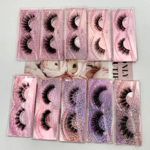 Miniatura 4 de Paquete de 100 pares de pestañas de visón sintético, pestañas de aspecto natural, pestañas postizas de 0.63 a 0.78 pulgadas, color rosa