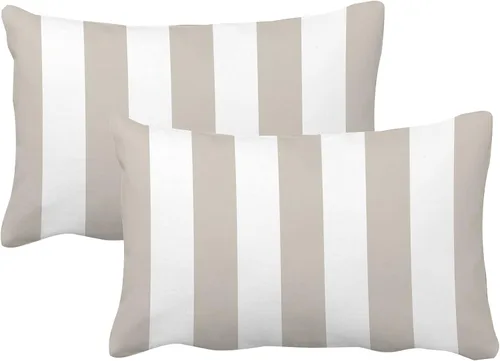 Miniatura 8 de Leaveland Juego de 2 fundas de almohada rectangulares de algodón y poliéster de 12 x 20 pulgadas con rayas amarillo mostaza y blanco, fundas