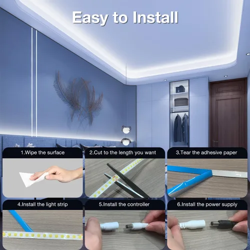 Miniatura 6 de DAYBETTER 16.4FT Tira de luces LED COB regulable, luces LED de alta luminosidad, 6500K blanco brillante de luz diurna, 24V, 140 LEDs, cinta LED Luz