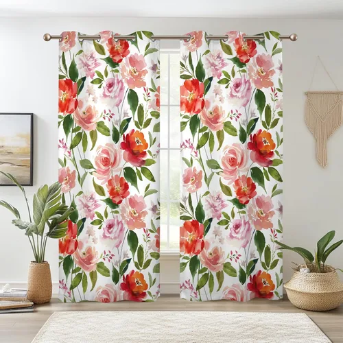 Miniatura 13 de Renaiss - Cortinas opacas florales boho, cortinas de ventana con aislamiento térmico y estampado de flores y plantas bohemias para dormitorio
