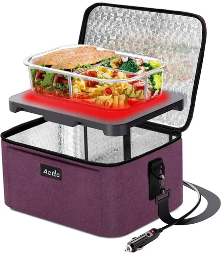 Miniatura 12 de Aotto Horno Portátil Fiambrera Eléctrica Calentador de Alimentos - 12V/24V 2 en 1 Calentador de Alimentos para Coche, Fiambrera Térmica para Azul