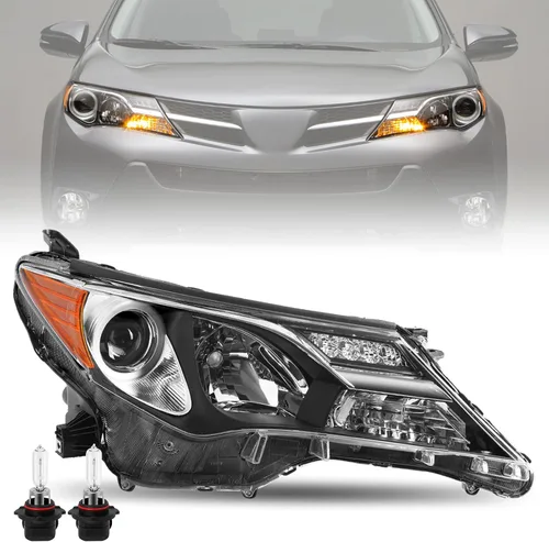 Miniatura 9 de JSBOYAT Conjunto de faros halógenos compatible con Toyota Rav4 2013, 2014, 2015, carcasa negra con reflector ámbar (bombillas incluidas)