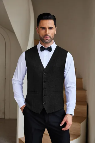 Miniatura 2 de COOFANDY Chaleco de traje casual para hombre, chaleco formal ajustado para negocios, chaleco de deshierbe
