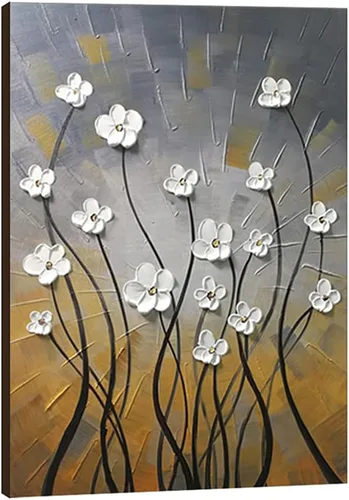 Miniatura 8 de Wieco Art Pinturas al óleo 100% pintadas a mano, lienzo abstracto, arte de pared, diseño moderno de flores estiradas, listo para colgar, para sala