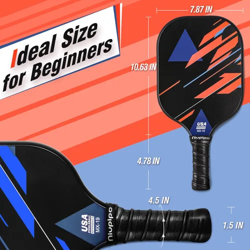 Miniatura 7 de niupipo Pickleball Paddles Set of 2 or 4, USAPA Approved Fiberglass Pickleball Paddle Set with Balls and Bag, Polypropylene Honeycomb Core, 2. Azul