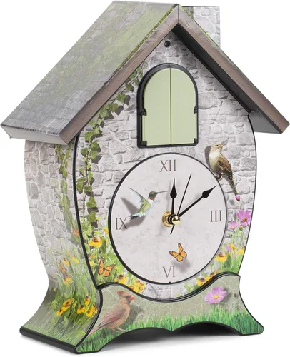 Miniatura 5 de Mark Feldstein Garden Cottage Singing Cardinal - Reloj de cuco con sonido de pared, 14 x 10