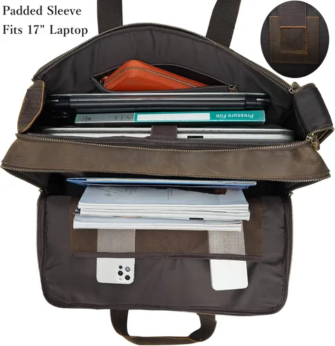 Miniatura 5 de Maletín XL de cuero de 18 pulgadas para hombres que se adapta a portátiles de 17 pulgadas, bolsa cruzada de mensajero de viaje de negocios