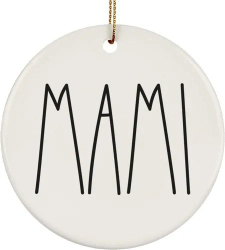 Miniatura 16 de Adorno familiar de Navidad, regalos de hija, hijo, adorno de círculo de cerámica de 3 pulgadas para colgar en el árbol – Día de la Madre