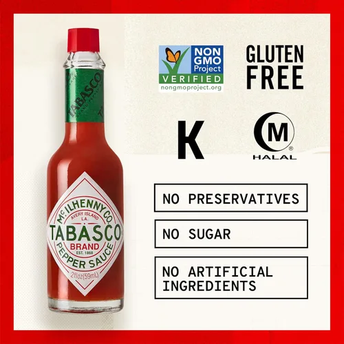 Miniatura 6 de TABASCO - Salsa picante de chile rojo original, picante medio, botella de vidrio, tres ingredientes simples, para salsas, tacos, huevos, pizza