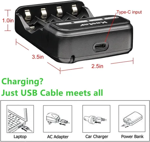Miniatura 3 de Kastar Paquete de 8 baterías AA de 1.2 V 2700 mAh Ni-MH y cargador USB inteligente CMH4 compatible con cualquier capacidad de baterías AA Ni-CD