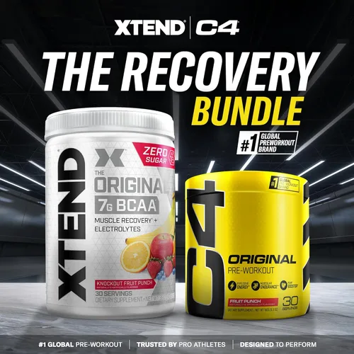 Miniatura 2 de Paquete de preentrenamiento y BCAA de Cellucor, polvo Original C4 de preentreno, ponche de frutas, 30 porciones + XTEND BCAA en polvo, ponche