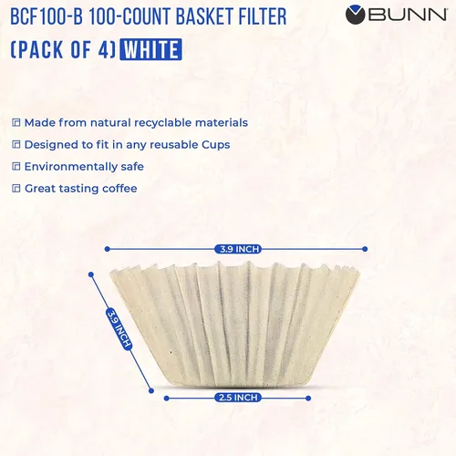 Miniatura 4 de BUNN Filtro de café – Paquete de 4 – 100 piezas por paquete – Más alto – Forro inferior plano – Papel de calidad para la mayoría de cafeteras