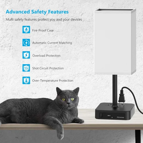 Miniatura 6 de Lámpara de mesa de noche con control táctil y puertos de carga USB C+A, lámpara de escritorio LED con 2 salidas de CA, luz minimalista para mesita